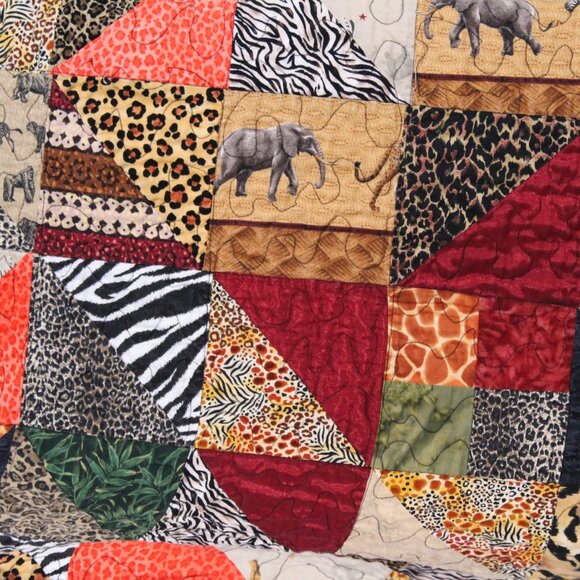 Vintage Y2K Safari Animal Print Quilt Leopard Zebra Whimsigoth Throw Blanket - Picture 4 of 11